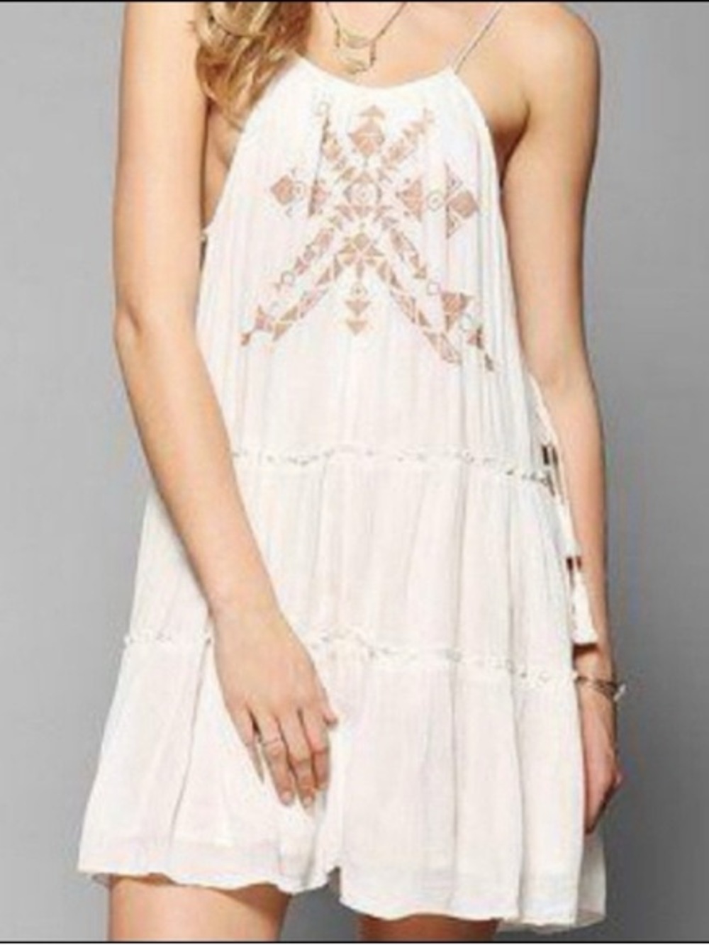 Ecote White Boho Geometric Mini Dress